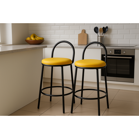 Kit 2 Bancos Redondo de Aço com 44cm de Altura:amarelo