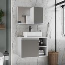 Ver imagem 1 de Conjunto Gabinete Banheiro Virtus 60cm - Gabinete + Cuba + Espelheira Branco Cinza
