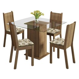 Conjunto Sala de Jantar Madesa Magda Mesa Tampo de Vidro com 4 Cadeiras - Rustic/lírio Bege - 3