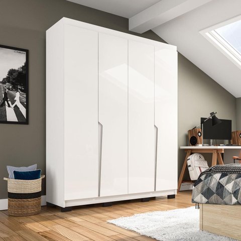 Roupeiro Solteiro Porto 4 Portas 4 Gavetas 161x214cm Branco 240824