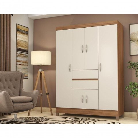 Guarda Roupa Solteiro 6 Portas e 2 Gavetas Ecom Ii Café Touch - Demóbile