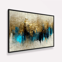 Quadro Abstrato Grande Moderno Decorativo Aura de Ouro com Azul 153x103 - 3