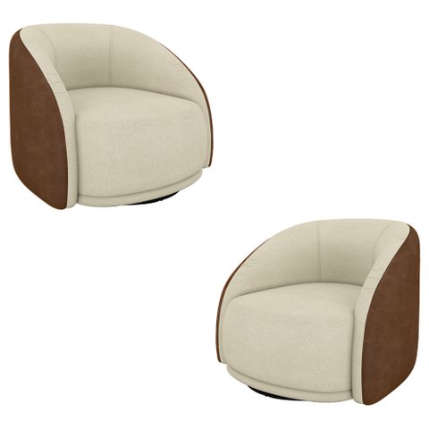 Kit 2 Poltronas Decorativas Jenny Base Giratória em Metal Preto Bouclê Off White/marrom G45 - Gran B