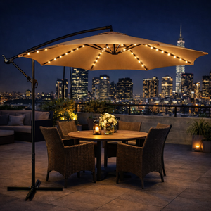 Ombrelone com Led Articulado Guarda Sol de Praia Jardim Lateral 3 Metros Bege Rm Decor