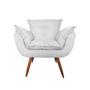 Poltrona Decorativa Opala Couro Branco Pés Madeira Ms Decor