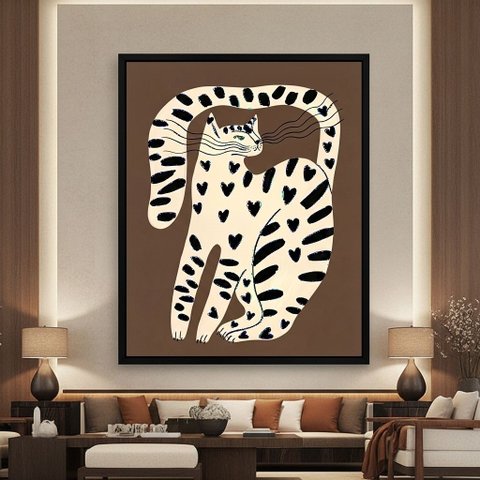 Quadro Canvas Arte Gato Marrom e Preto 40x30cm Mold Branca