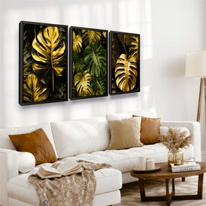 Quadro Decorativo Moldura Plantas Folhas Verdes Gold