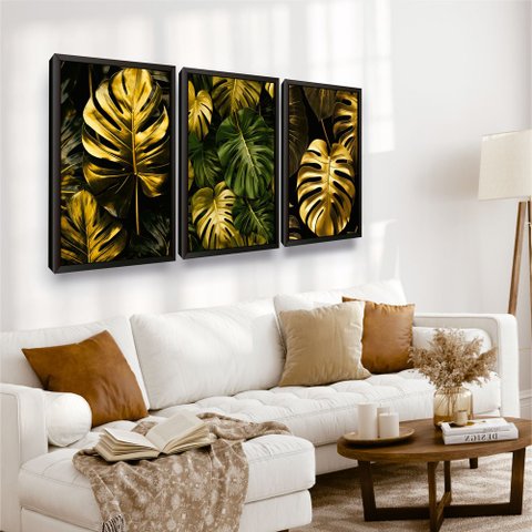 Quadro Decorativo Moldura Plantas Folhas Verdes Gold