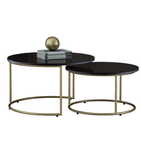 Mesa de Centro Redonda Girassol Kit Sala com Vidro e Base Aço Carbono Dourado Light