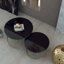 Ver imagem 2 de Mesa de Centro Redonda Girassol Kit Sala com Vidro e Base Aço Carbono Dourado Light