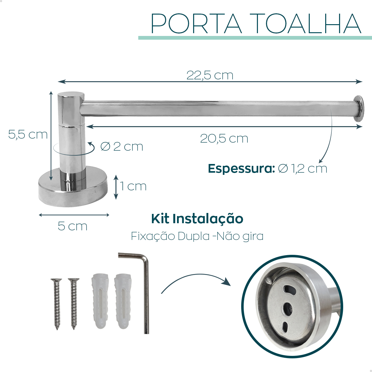 Suporte Porta Toalha Reto Toalheiro Inox Cromado Porta Toalha de Rosto Acessório de Parede Banheiro - 4