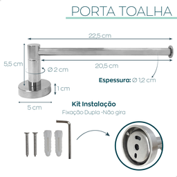 Suporte Porta Toalha Reto Toalheiro Inox Cromado Porta Toalha de Rosto Acessório de Parede Banheiro - 4