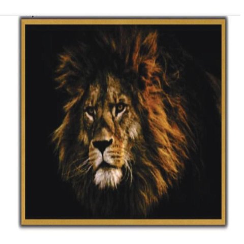 Quadro Decorativo Leao Realista Grande 70cm Africana Motivacao Moldura Dourado Sala Consultorio Escr