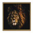 Ver imagem 1 de Quadro Decorativo Leao Realista Grande 70cm Africana Motivacao Moldura Dourado Sala Consultorio Escr