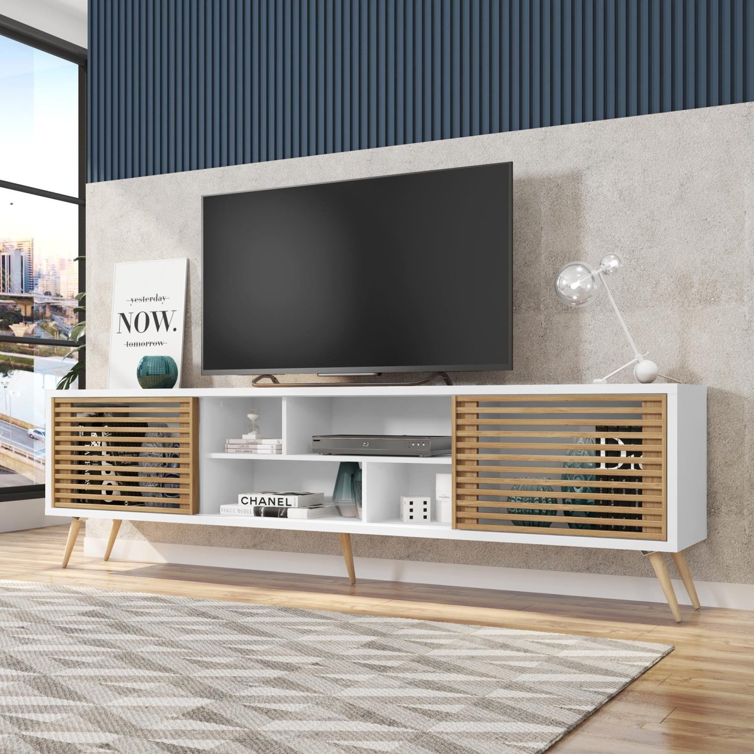 Rack para TV até 75 Polegadas Retrô 220cm em BP Porta Ripada Multiverso ...