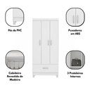 Ver imagem 7 de Guarda Roupa Solteiro Priscila 3 Portas de Bater 1 Gaveta MDP Branco Demóbile 75cm