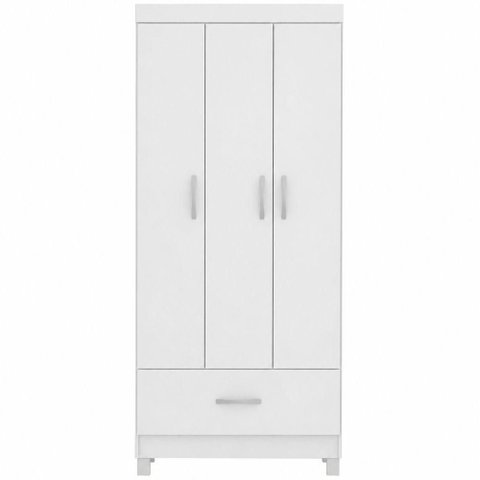 Guarda Roupa Solteiro Priscila 3 Portas de Bater 1 Gaveta MDP Branco Demóbile 75cm