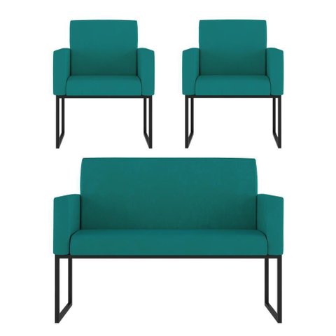 Kit Sofá 2 Lugares + 2 Poltronas para Recepção Sala Balaqui Cor:azul Turquesa Azul Turquesa