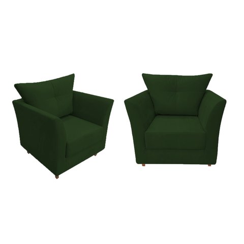 Kit 2 Poltronas Decorativa Isis Suede Verde Pés Madeira Ms Decor