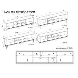 Rack para TV até 75 Polegadas Retrô 220cm em BP Porta Pés em Madeira Maciça Reflecta Multiverso - 7 Rack para TV até 75 Polegadas Retrô 220cm em BP Porta Pés em Madeira Maciça Reflecta Multiverso - 7