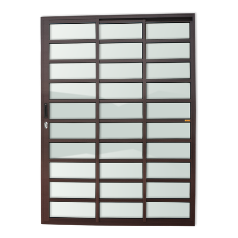 Porta de Correr Alumínio c/Traves.3F. 210 x 150 V.Liso Marrom Corten Brimak