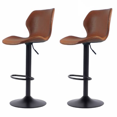 Kit 2 Banquetas Giratórias Bristol Itajaí Fratini 110 cm (altura) PU Cor Caramelo Base Disco Preta