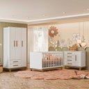 Ver imagem 1 de Quarto para Bebê Completo 3 Peças Guarda-Roupa, Cômoda e Berço Encanto Slim Branco/Acetinado
