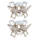 Ver imagem 1 de Kit 2 Conjuntos De Mesa Com 4 Cadeiras De Madeira Dobravel 70X70 Sem Pintura/Crua - Marrom