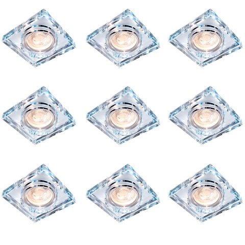 9 Spot Cristal Espelhado Embutido Quadrado Mr16 Gu10 Ac593