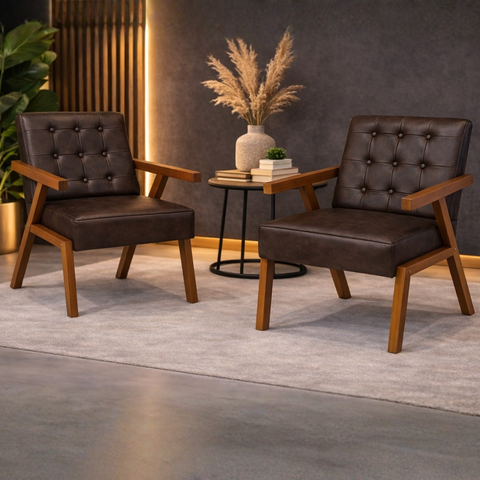 Kit 2 Poltrona Zarah Corino Moderno Sala de Estar Escritório:marrom