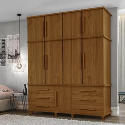 Guarda Roupa Casal Rústico Vintage Retrô Londres 4 Portas Luapa Móveis - Carvalho New - 1 Guarda Roupa Casal Rústico Vintage Retrô Londres 4 Portas Luapa Móveis - Carvalho New - 1