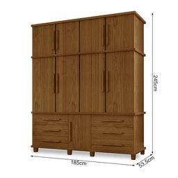 Guarda Roupa Casal Rústico Vintage Retrô Londres 4 Portas Luapa Móveis - Carvalho New - 4 Guarda Roupa Casal Rústico Vintage Retrô Londres 4 Portas Luapa Móveis - Carvalho New - 4