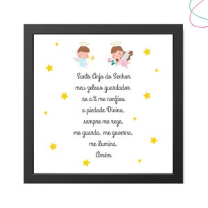 Quadro decorativo infantil Santo Anjo com estrelinha:Preto