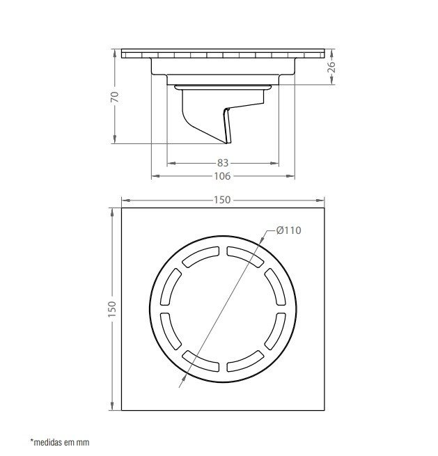 Ralo Inox Quadrado 15cm DOKA com válvula de fechamento DOURADO - 2