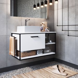 Gabinete Banheiro Armário com Cuba Pia Suspenso Porta Toalha