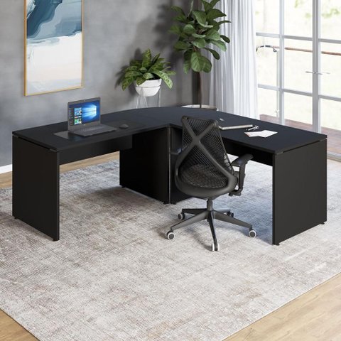 Mesa L Escritório 190cm X 70cm Pés Painel F5 Office Cor:preto