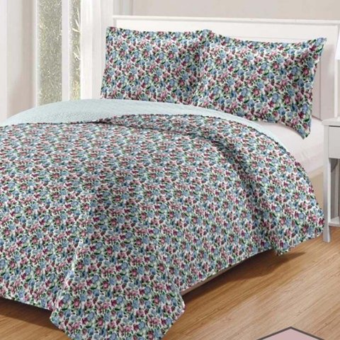 Kit Cobre Leito Colcha Daily Casal 3 Peças Dupla Face Estampado Floral - Floral 21 - 100% Polié