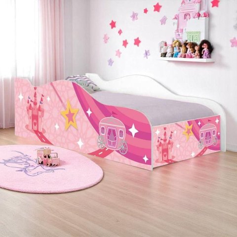 Cama Solteiro Infantil Cama Carruagem e Castelo com Colchão MDF Branco Casah