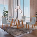Ver imagem 1 de Conjunto Sala de Jantar Mesa Viena Madeira Maciça 140x80cm Tampo Retângular Vidro Off White com 4 Ca