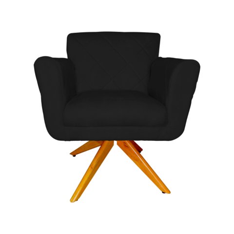 Poltrona Decorativa Isabela em Tressê Pés Madeira Giratório Suede Preto - Ds Estofados