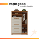 Ver imagem 6 de Cômoda com Sapateira e Cabideiro Multiuso 5 Gavetas 1 Porta Imperial Zanzini