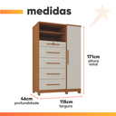 Ver imagem 4 de Cômoda com Sapateira e Cabideiro Multiuso 5 Gavetas 1 Porta Imperial Zanzini