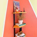 Ver imagem 2 de Estante de Canto de Madeira Pinus 5 Prateleiras Linea Carvalho e Preto