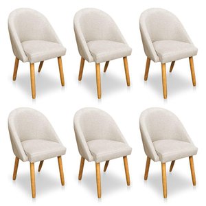 Kit 06 Cadeiras Jantar Bela Linho Pés Palito Castanho - Pallazio Bege
