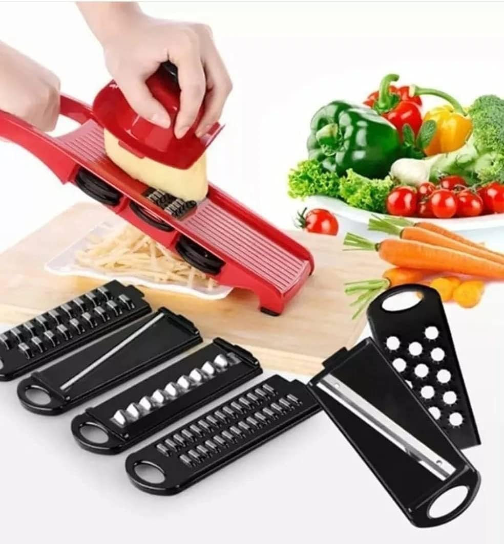 Ralador Fatiador Cortador de Legumes e Frutas com Recipiente e Lâminas - em Inox 6 em 1 Slicer - 6