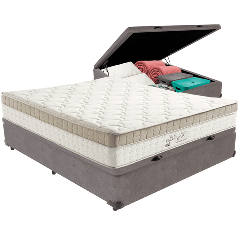 Cama Box Baú e Colchão King Best Bege Molas Ensacadas Casal Anjos: Cinza