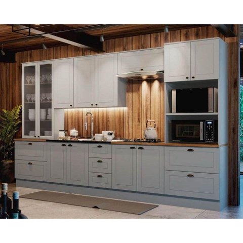 Kit de Cozinha Modulada 7 Peças Americana (2 Aéreos. 2 Balcões, 2 Paneleiros, 1 Complemento)