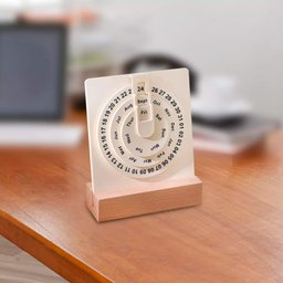 Calendário Permanente Decorativo de Mesa com Base de Madeira e Amostrador Branco - 3