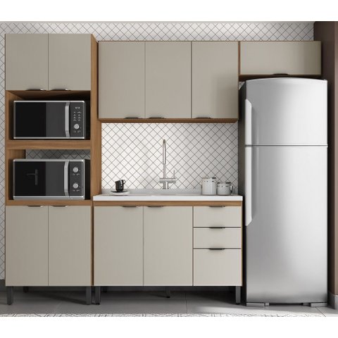 Cozinha Modulada 5pçs com Paneleiro Torre Quente Firenze - Amêndola Touch/ Nude Prime Tx Demóbile