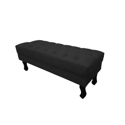 Recamier Luis Xv Capitonê Retrô 100cm Couro Preto Pés Madeira Ms Decor